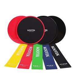 Kootek Resistance Bands and Core Sliders Finess Kit for 80 Day Obsession, 4 Pack Double Sided Gl ...