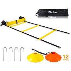 Ohuhu Agility Ladder Training Set – 12 Rung Speed Ladder with 12 Field Cones and 4 Stakes, ...