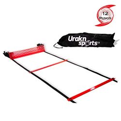 Urakn Sports Red Agility Speed Ladder 12 Rungs 20 Ft Long with Carry Bag for Training, Fitness,  ...