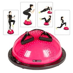 PEXMOR Yoga Half Ball Balance Trainer Exercise Ball Resistance Band Two Pump Home Gym Core Train ...