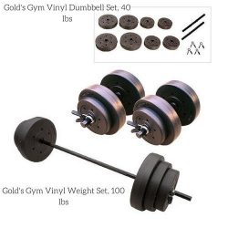 Gold’s Gym Vinyl Weight Set, 100 lbs and Gold’s Gym Vinyl Dumbbell Set, 40 lbs Bundle