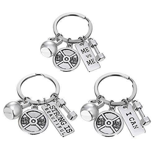 Beemean Unisex Stainless Steel Keyring Body Weight Lifting Fitness Gym Exercise Barbell Dumbbell ...
