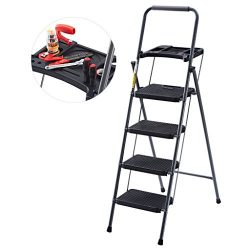 Finether Folding 4 Step Ladder with Platform Lightweight Portable Step Stool with Tool Project T ...