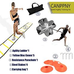 CANPPNY Speed Agility Training Kit—Includes Agility Ladder with Carrying Bag, 5 Disc Cones, Resi ...