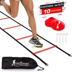 Speed Agility Ladder with 12 Adjustable Flat Rungs, 15 ft Long – Perfect Training Equipment for  ...