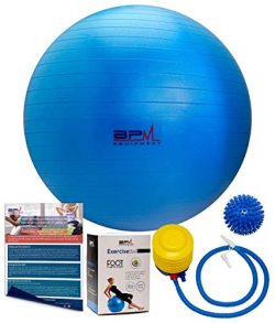 BPM Premium Exercise Ball with Pump, Bonus Massage Ball! Access to Workout Guide. Yoga Ball, Sta ...