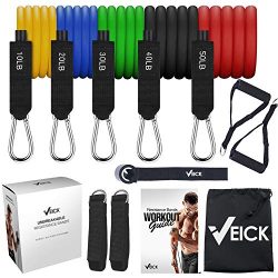 Veick Resistance Bands Set – Include 5 Stackable Exercise Bands with Door Anchor Attachment, Leg ...