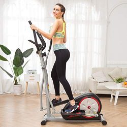 Aceshin Elliptical Machine Trainer Compact Exercise for Home (Silver)