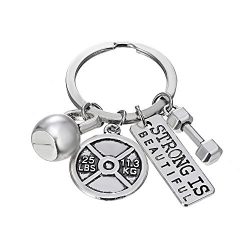 RINHOO FRIENDSHIP Stainless Steel Fitness Keychains with Quotes Weight Plate Dumbbell Kettlebell ...