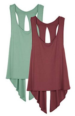 icyzone Sexy Yoga Tops Workout Clothes Racerback Tank Top for Sport Women (XL, Wine/Agate Green)