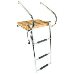 YaeMarine 3 Steps Stainless Boat in-Board Folding Ladders with Swim Teak Platform