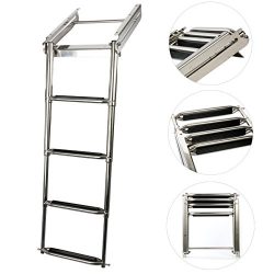 Amarine-made Stainless Steel 4-Step Telescoping Under Platform Slide Mount Boat Boarding Ladder- ...