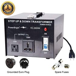 PowerBright Step Up & Down Transformer, Power ON/Off Switch, Can be Used in 110 Volt Countri ...