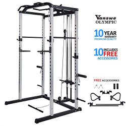 Fitness Power Rack Power Cage Home Gym Equipment Exercise Stand Olympic Squat Cage with LAT Pull ...