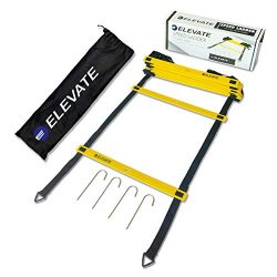 Elevate Sports Agility Ladder – 12 Fixed Rungs, Durable Nylon Straps, Carry Bag and 4 Grou ...