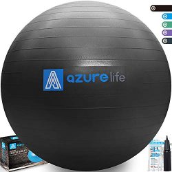 AZURE LIFE Professional Grade Exercise Ball, Anti-Burst&Non-Slip Stability Balance Ball with ...
