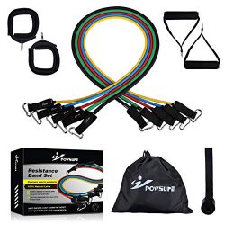 Powsure Resistance Bands Set – Include 5 Stackable Exercise Bands with Handles, Door Ancho ...