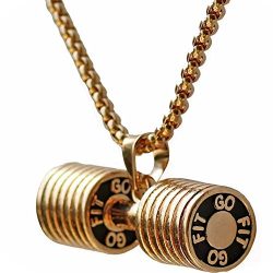 Men’s Stainless Steel Fitness Gym Dumbbell Weight Lifters Barbell Chain Pendant Necklace Gold