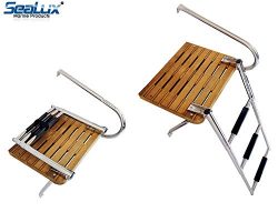 SeaLux Marine Outboard Teak Swim Platform with Over TOP Mount 3-Step Ladder