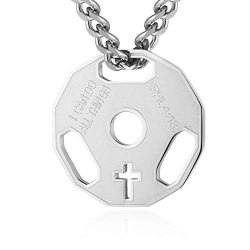 HZMAN Mens Fashion Stainless Steel Fitness Gym Dumbbell Weight Plate Barbell Chain Pendant Necklace