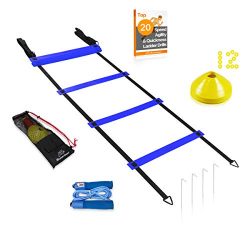 Extra Wide 20ft Agility Ladder, 12 Disc Cones & Jump Rope Training Set | Exercise Workout Eq ...