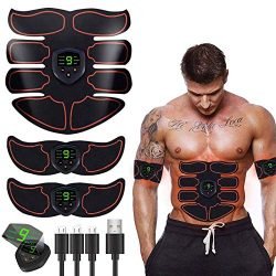 HAIJIXING ABS Stimulator Abs Muscle Toner EMS Portable Rechargeable Gym Workout Training and Hom ...