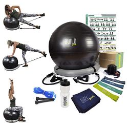 Workout Ball Set: Exercise Ball with Resistance Bands, Poster, Stability Base, Training Bands, J ...