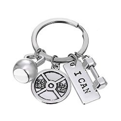 iDMSON Unisex Stainless Steel Keyring Body Weight Lifting Fitness Gym Exercise Barbell Dumbbell  ...