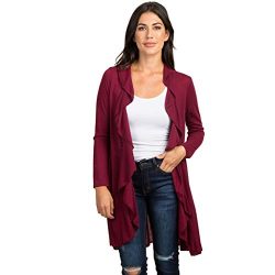 ANJUNIE Women Lightweight Cardigan Warm Solid Coat Outwear Tops Casual Open Front Irregular Jack ...