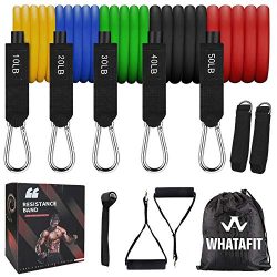 Whatafit Resistance Bands Set (11pcs),Exercise Bands with Door Anchor,Handles,Waterproof Carry B ...