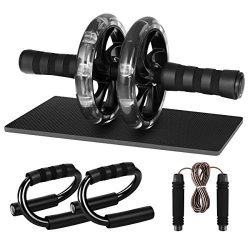 MOVTOTOP 4-in-1 AB Wheel Roller Kit, AB Roller with Push-Up Bar, Adjustable Jump Rope and Knee P ...