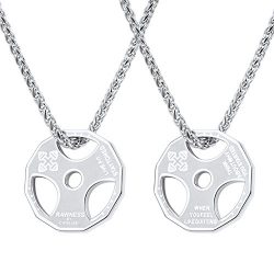 U7 Men Fitness Dumbbell Necklace Stainless Steel Weight Plate Barbell Chain Pendant Necklace