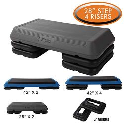 Aerobic Exercise Step Platform by Day 1 Fitness – 28in x 14in CIRCUIT SIZE STEP with 4 RIS ...