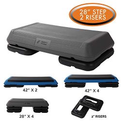 Aerobic Exercise Step Platform by Day 1 Fitness – 28in x 14in CIRCUIT SIZE STEP with 2 RIS ...