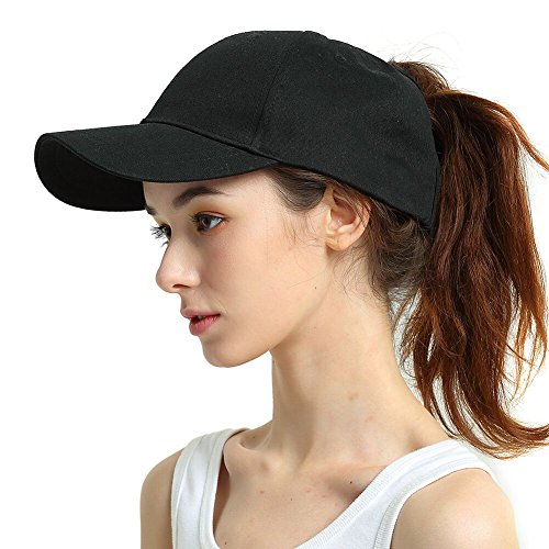 Womens Ponytail Baseball Hat Messy High Buns Ponycap Plain Unconstructed Cotton Dad Hat Adjustab ...