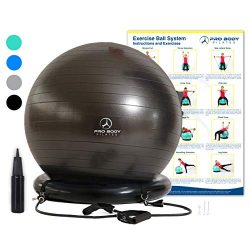 Exercise Ball Chair System – Yoga and Pilates 65 cm Ball with Stability Base and Workout R ...