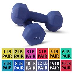 Neoprene Dumbbell Pairs by Day 1 Fitness – 12 Pounds – Non-Slip, Hexagon Shape, Colo ...