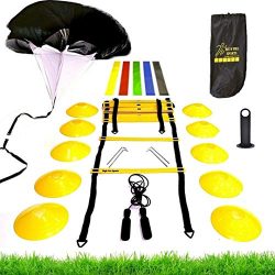 Premium Speed Agility Training Set – Equipment Kit Includes Ladder, 10 Cones with Holder,  ...