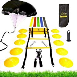 Premium Speed Agility Training Set – Equipment Kit Includes Ladder, 10 Cones with Holder,  ...