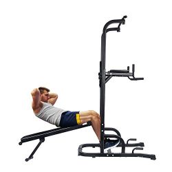 ONETWOFIT Multi-Function Power Tower with Sit Up Bench,Adjustable Height Pull Up Tower Heavy Dut ...