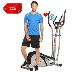 ANCHEER Elliptical Machine, Elliptical Exercise Trainer Machine with LCD Monitor and Pulse Rate  ...