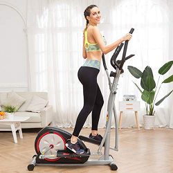 Home Elliptical Machine Exercise with LCD Monitor, Magnetic Smooth Quiet Health Fitness Workout  ...