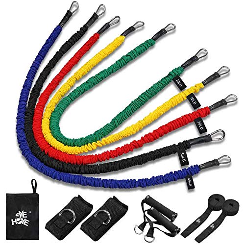 Resistance Bands Set – Include 5 Stackable Exercise Bands with foam handle, Door Anchor At ...