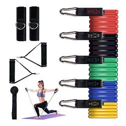 11pcs Exercise Resistance Bands Set, Stretch Workout Bands with Handles,5 Stackable Exercise Ban ...