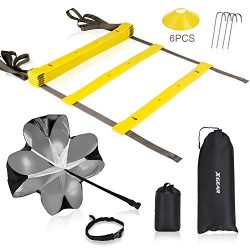 XGEAR Speed Agility Training Set – Adjustable Rungs Agility Ladder, Resistance Parachute,  ...