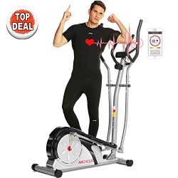 ANCHEER Elliptical Machine Trainer Magnetic Smooth Quiet Driven with LCD Monitor and Pulse Rate  ...