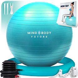 Mind Body Future Exercise Ball & Stability Ring. 55cm Turquoise. Anti-Slip & Anti-Burst  ...