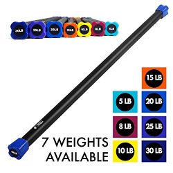 Day 1 Fitness Weighted Workout Bar with Rubber Padding, 48″, 20 LBS – Heavy-Duty, So ...