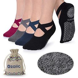 Ozaiic Non Slip Grip Socks for Yoga Pilates Barre Fitness, Anti Skid Hospital Labor Delivery Soc ...