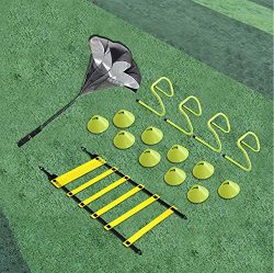 EAZY2HD Speed Agility Training Set- Agility Ladder,12 Cones, 4 Adjustable Hurdles,Parachute|Exer ...